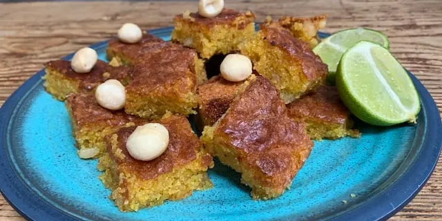 Syrupy Macadamia and Lime Polenta Squares