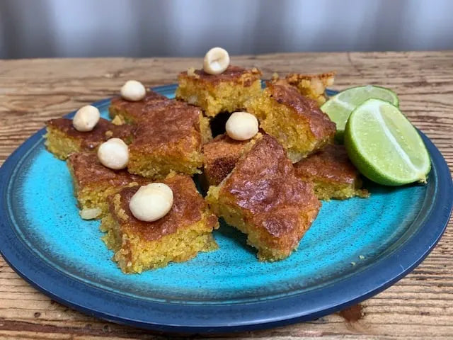 Syrupy Macadamia and Lime Polenta Squares