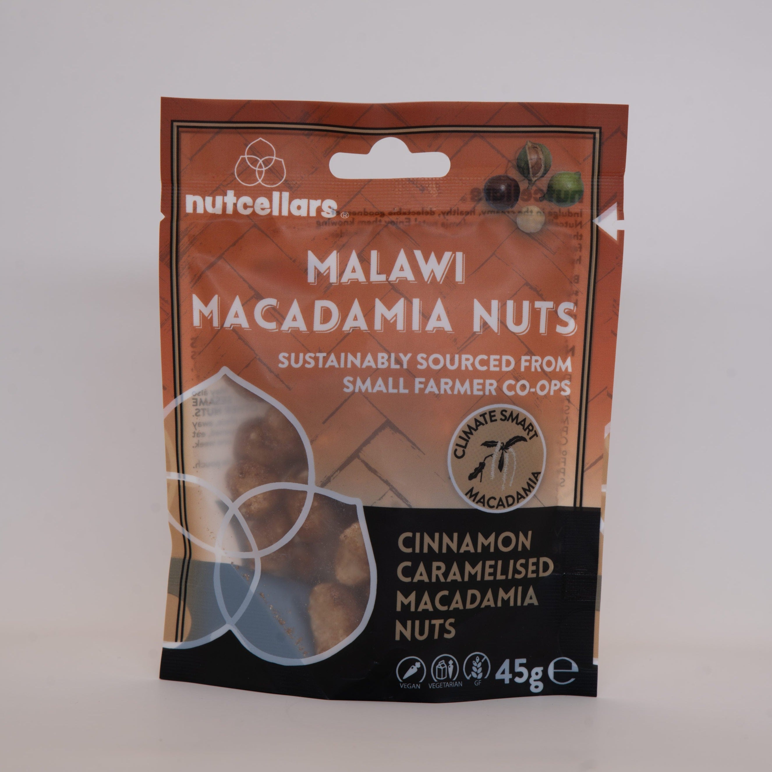Cinnamon Caramelised Macadamia nuts snack sized bag 45g for snacking